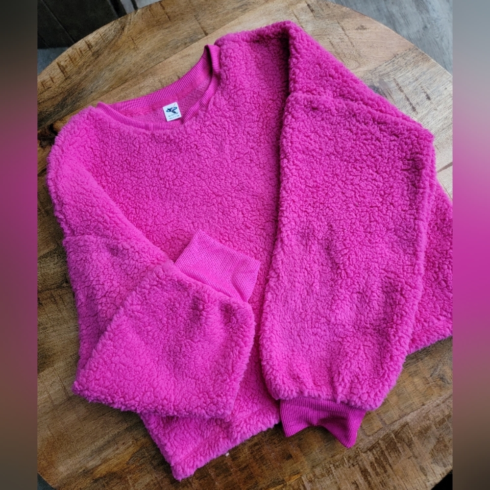 Old Navy Girls Long Sleeve Pink Pullover Sherpa Sweater; Size XL (14-16)